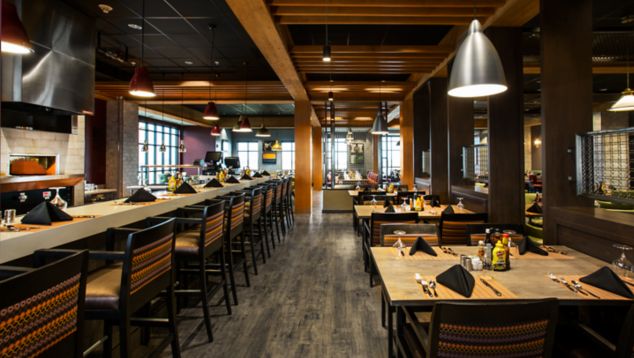 Interface Textured Woodgrains plank LVT in senior housing dining area